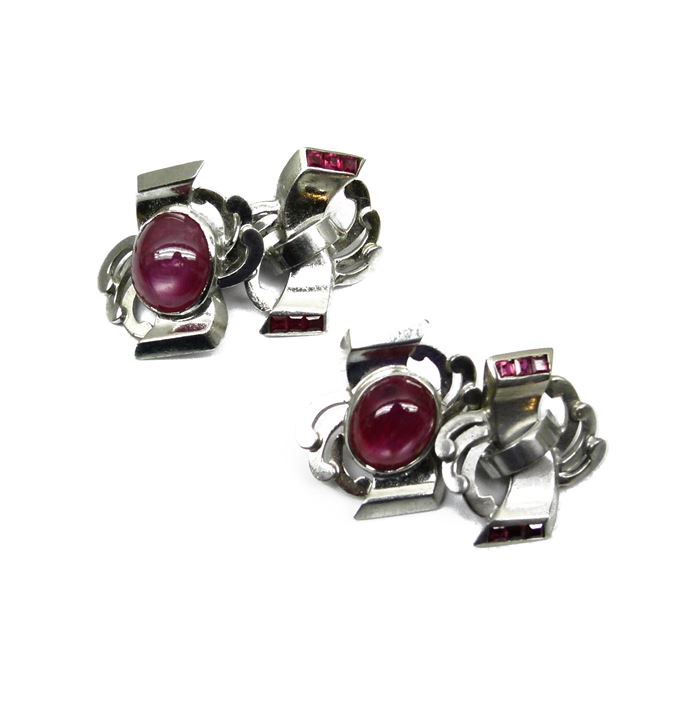 Pair of cabochon ruby and platinum cufflinks | MasterArt